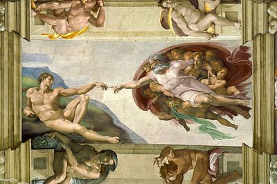 Michelangelo ,Creazione di Adamo, affresco, Cappella Sistina,